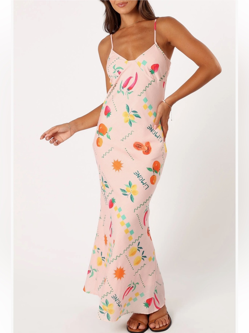 Petal & pup Pink Fruit-Print Slip Maxi Dress